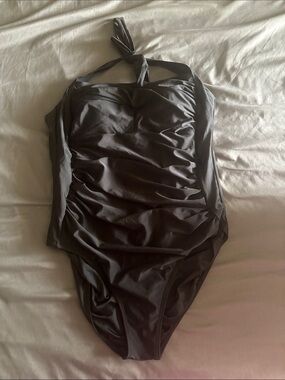 Seafolly Black One-Piece Ruched Halter Swimsuit